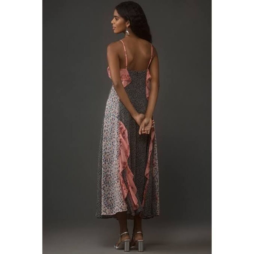 Anthropologie Sleeveless V-Neck Ruffle Midi Dress XXS NEW - Picture 2 of 5